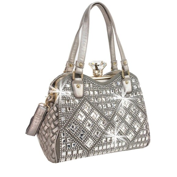 Women's A-Frame Pewter Design Purses and Handbags for Women Top Handle Satchel - Picture 2 of 2